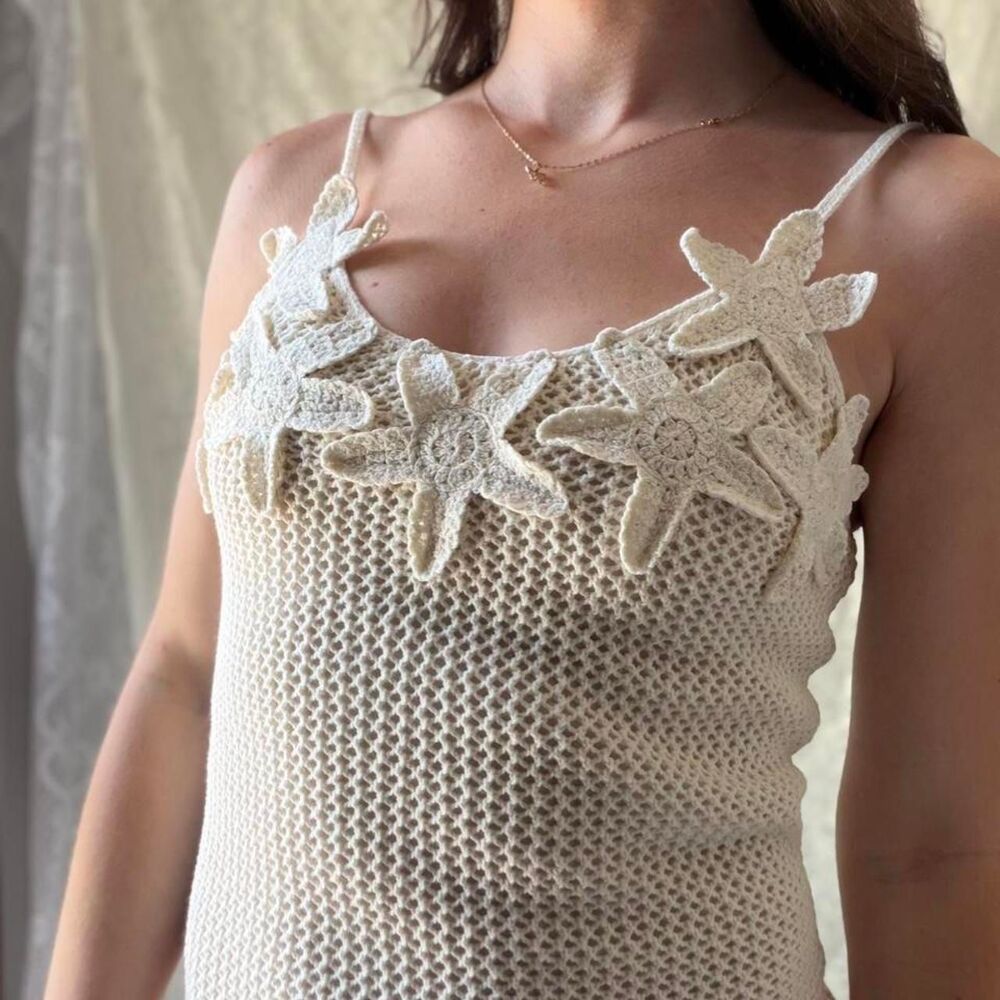 Freshman 1996 Crochet Flower Sweater Maxi Dress Cream Size Small - Picture 2 of 12